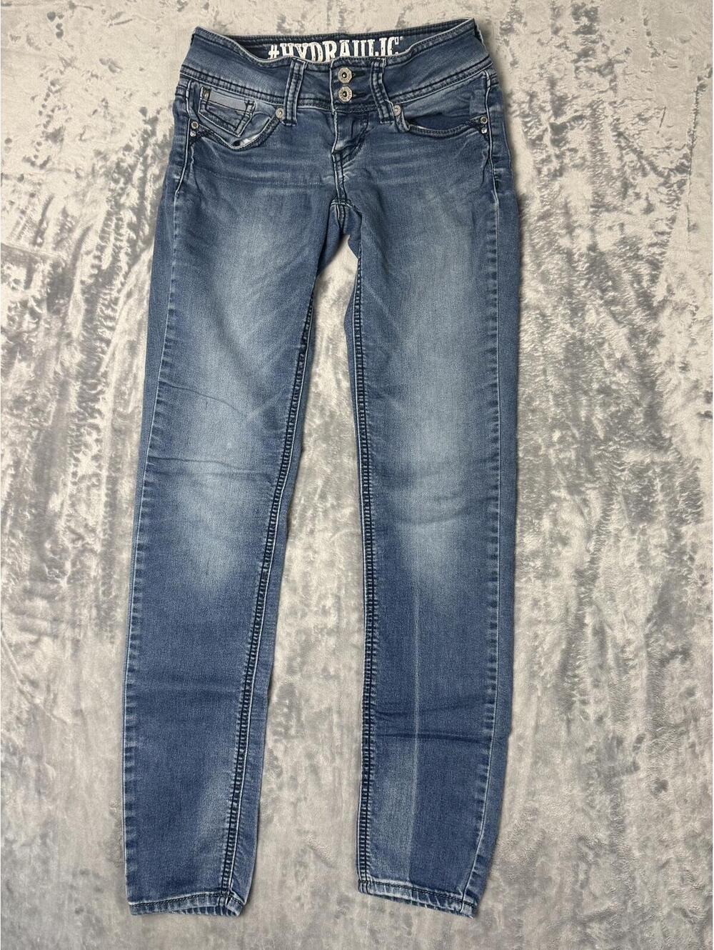 Hydraulic Skinny Jeans Women Size 5/6 Blue Bling Flap Pocket Mid Rise Denim
